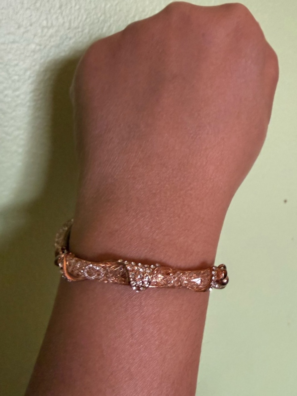 Elegant Rose Gold Crystal Pavé Bracelet set in gold mesh